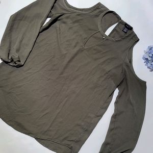 Olive green open shoulder blouse